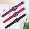 Prema Women Watches Ladies Quartz Watch Shining Bracelet Purple Leather Strap Wristwatches